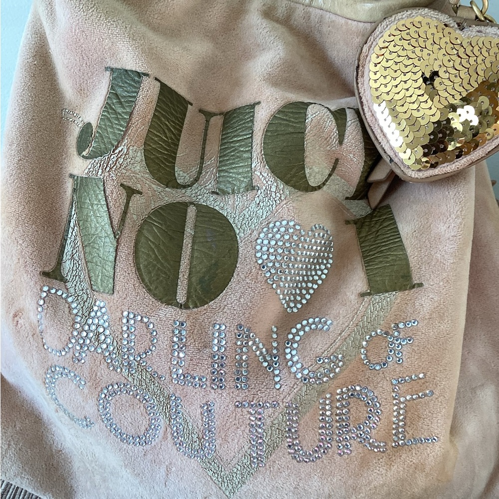 Y2K Juicy Couture Pink Darling Of Couture Velour Rhinestone Large Purse Bag - Picture 6 of 13